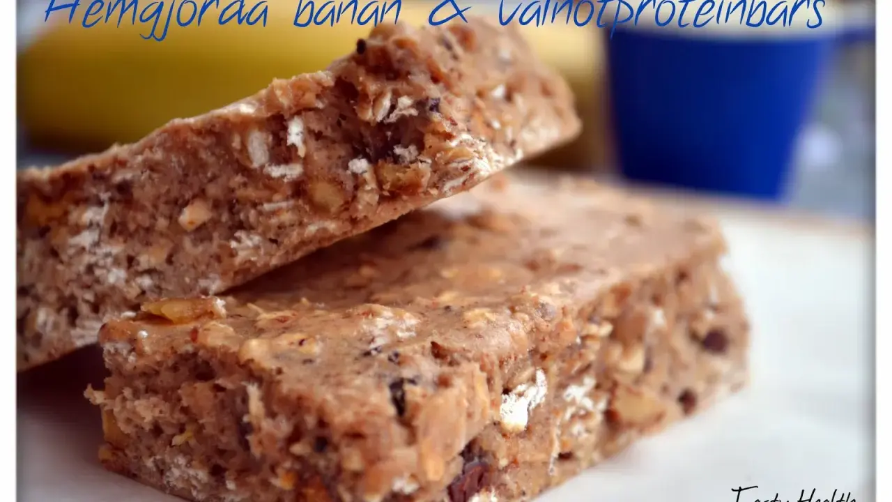 Hemgjorda banan- och valnötsbars, ett gott recept på proteinbars utan proteinpulver.