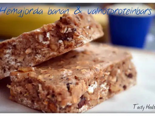 Hemgjorda banan- och valnötsbars, ett gott recept på proteinbars utan proteinpulver.